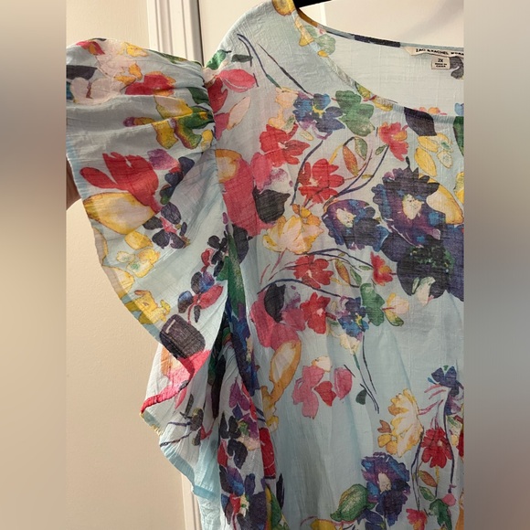 Zac & Rachel Woman floral ruffle top scoop neck blue plus - Picture 4 of 6